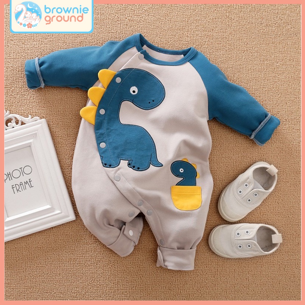 Baju bayi laki laki 0 6 bulan jumper bayi bahan cotton 100 model dino jumpsuit bayi baju baby import