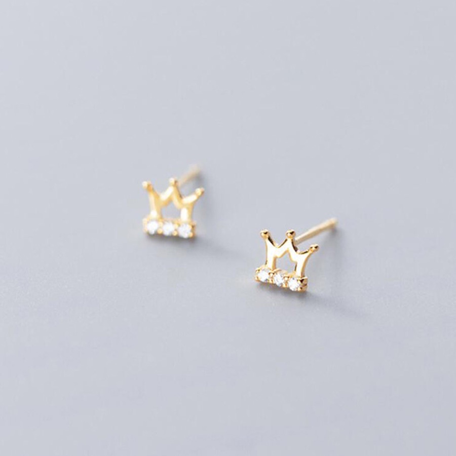 Creativity Crown Diamond Crystal Earrings Gold Plated S925 Sterling Silver Women Fashion Jewelry Stud Earring