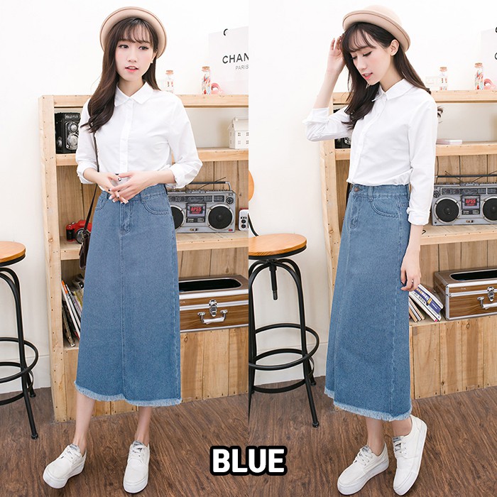 KARAKOREA 6025 Ariana Denim skirt Rok jeans/Rok jeans wanita/Rok Jeans Korea/Rok wanita