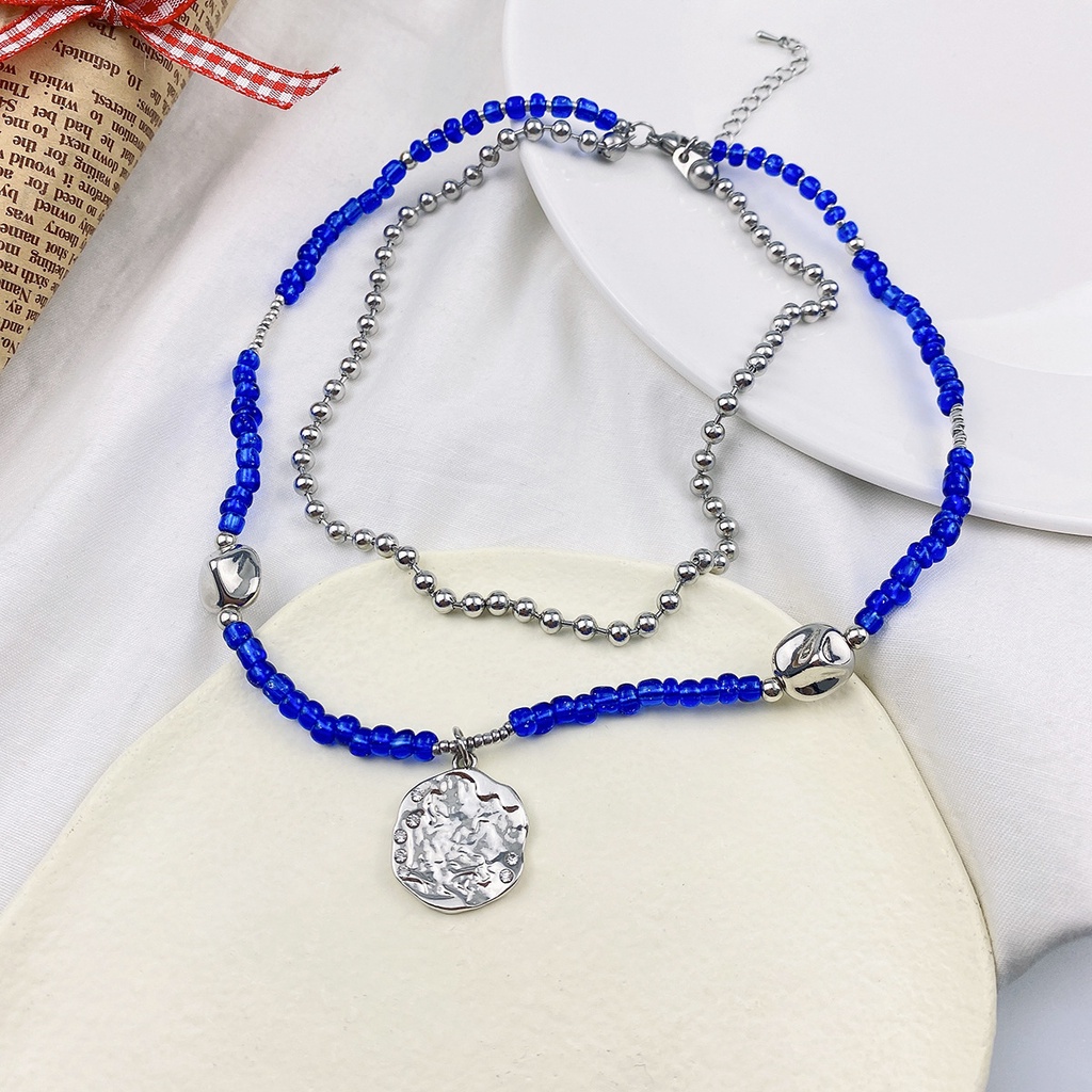 Klein Biru beaded kalung pria dan wanita double layer twin tidak teratur ornamen fashion