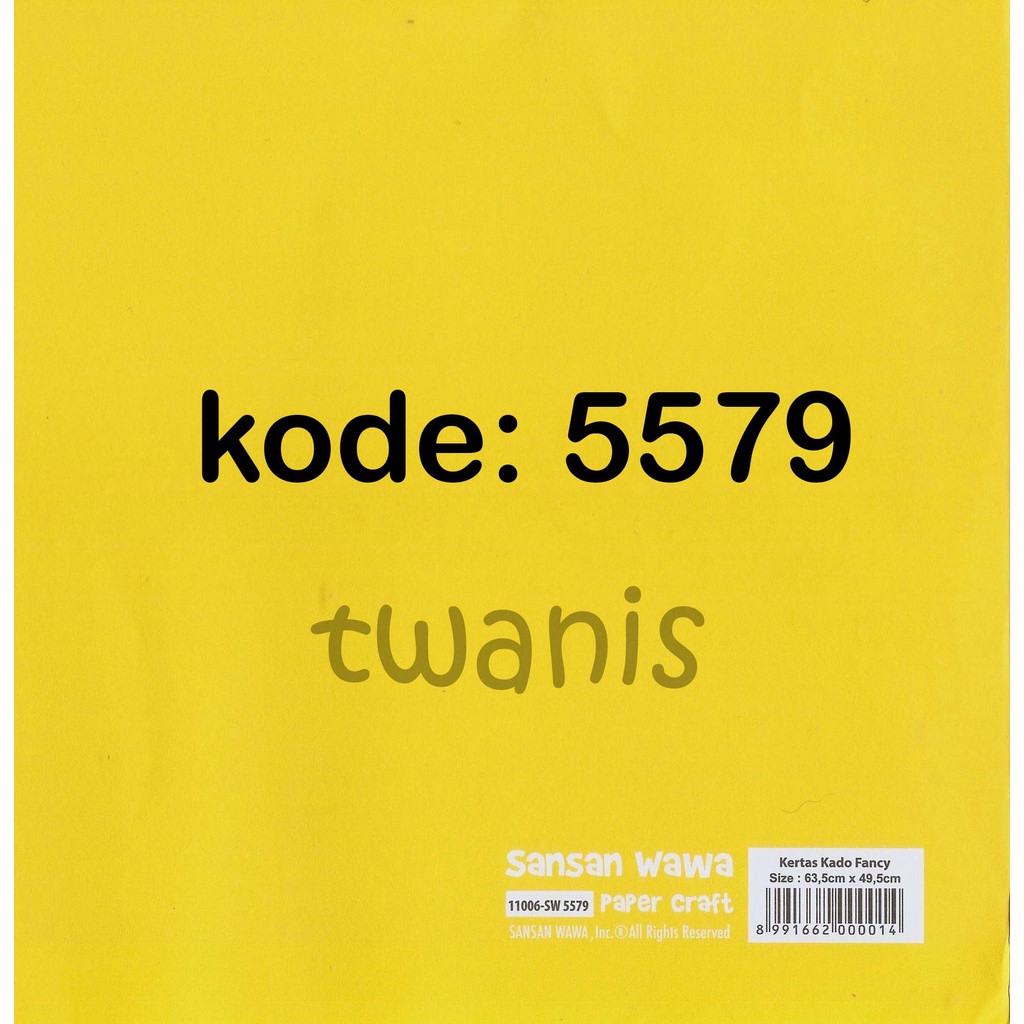 

KERTAS KADO SANWA WARNA KUNING KODE 5579 ISI 25 LEMBAR BISA CAMPUR MOTIF LAIN