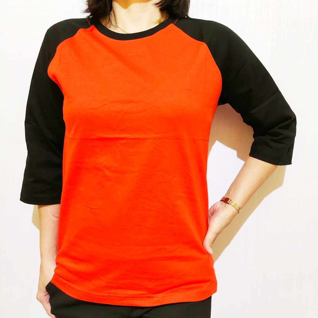 kaos polos reglan orange lengan hitam 3/4 20 22 S M L XL XXL