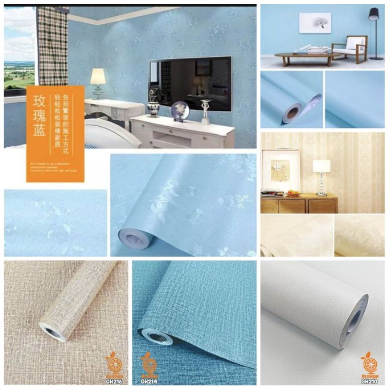 Wallpaper Stiker Dinding 45cm x 10m motif marmer polos 3D kamar tidur