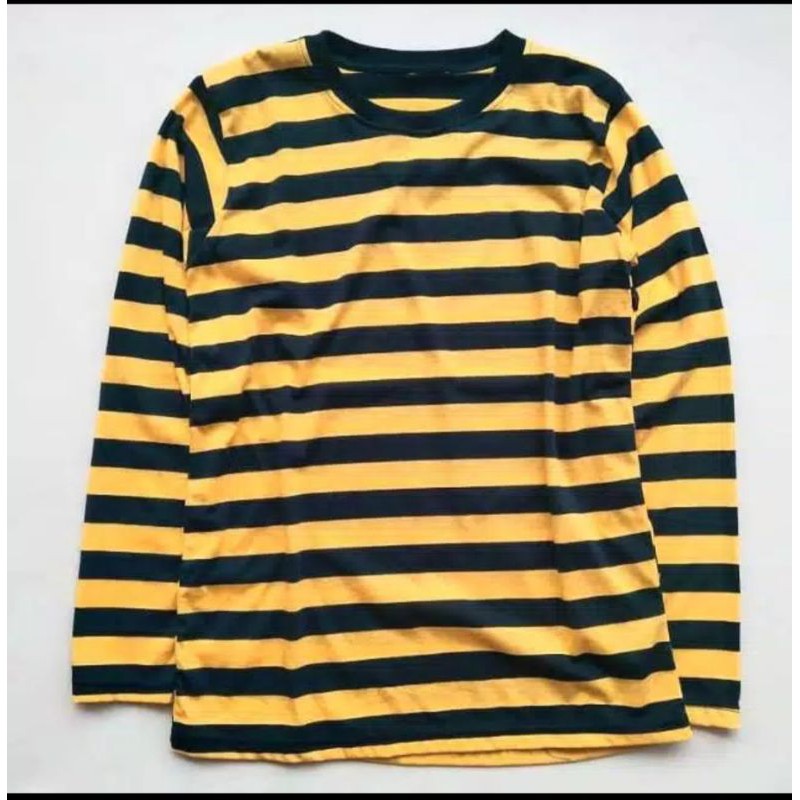 kaos stripe hitam kuning besar lengan panjang