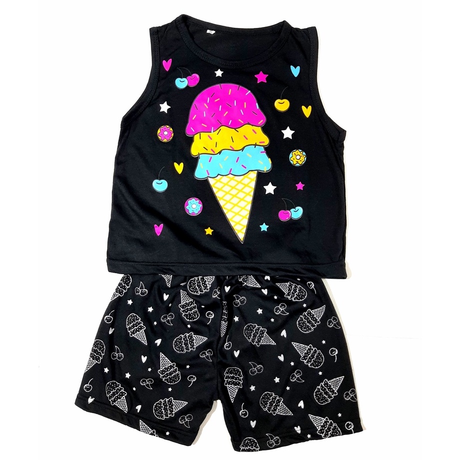 setelan anak singlet 1- 10 tahun perempuan celana pendek pakaian kaos cewek S M L XL ice cream grosir