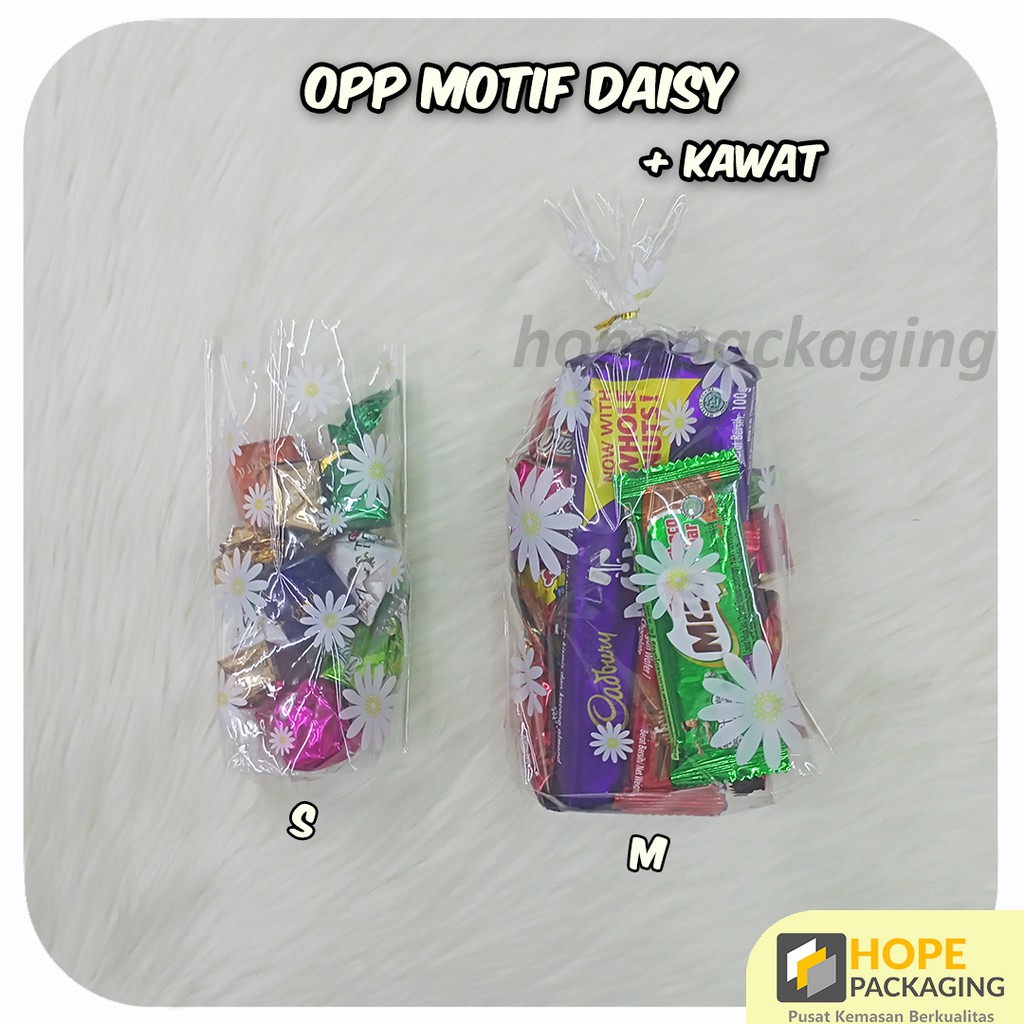 [5 Pcs] Kemasan Plastik Souvenir Motif Daisy plastik cookies  bungkus kue + Pita Kawat