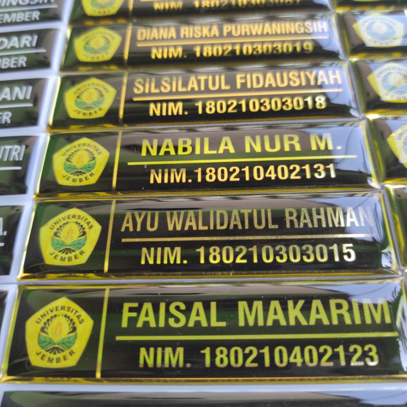 Name Tag Papan Nama Nama Dada Sekolah Mahasiswa Perusahaan Kantor PNS Karyawan Matahari Gold Emas!!