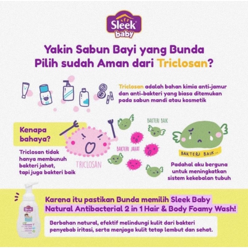 Sleek Baby Antibacterial 2 in 1 Hair &amp; Body Foamy Wash 300 ml - Sabun Mandi &amp; Shampo Bayi Anak