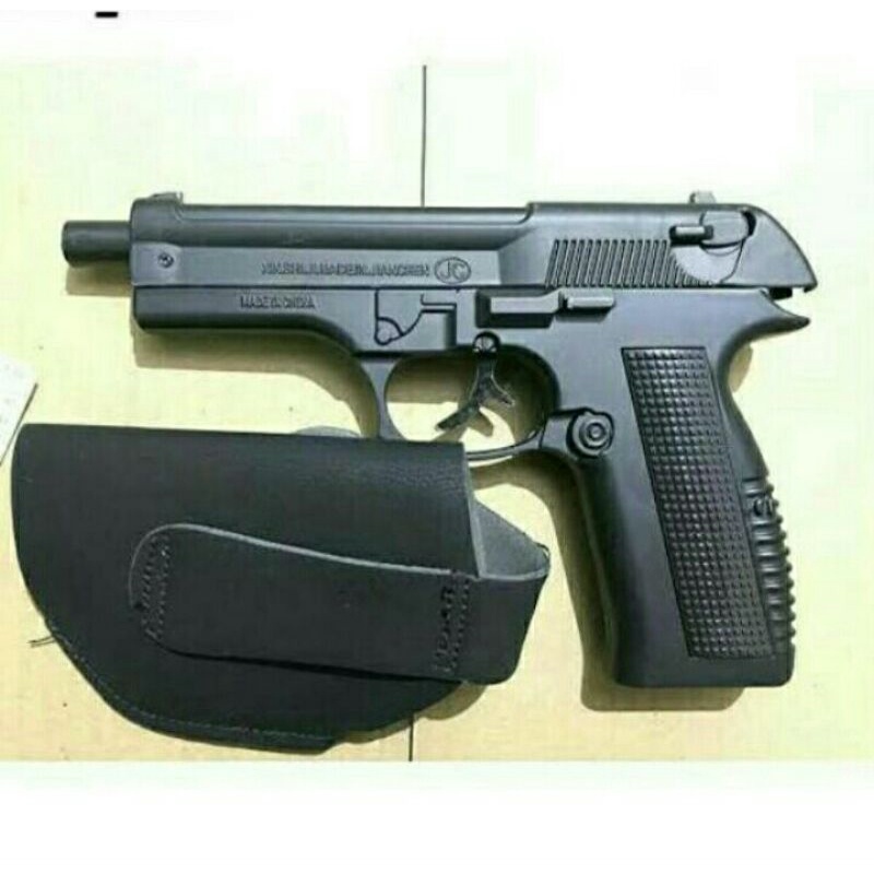 Cod Korek Api Pistol Bareta Besi//Korek Gas Full Steel Hitam-Silver Sarung