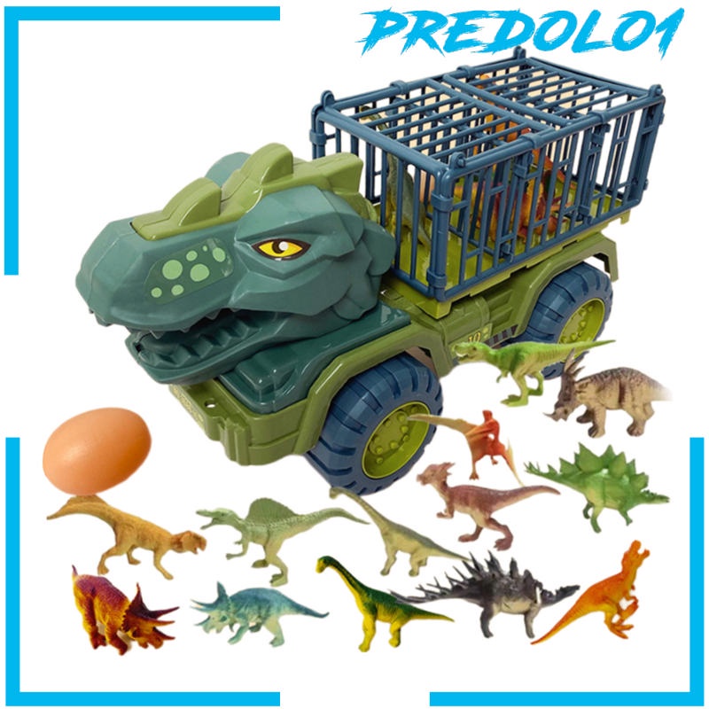 (Predolo1) 15 Pcs Mainan Truk Pengangkut Dinosaurus Triceratops Untuk Anak