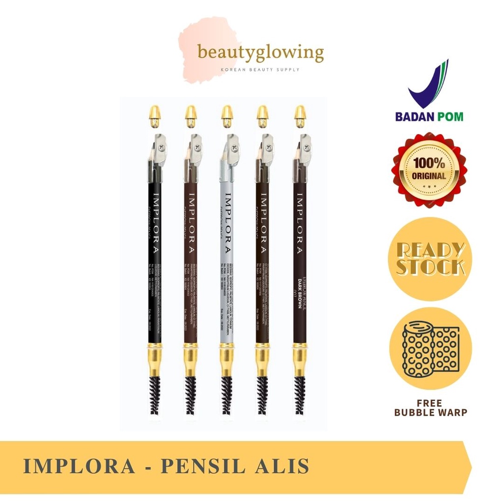 IMPLORA PENSIL ALIS (BPOM) | BLACK | BLUE | BROWN | DARK BROWN | GREY BROWN | SILVER - Pensil alis dilengkapi brush lembut dan serutan rautan | Mmepercantik alis dan mempertajam alis sehingga terlihat cantik natural | Praktis Mudah di bawa dan dipakai