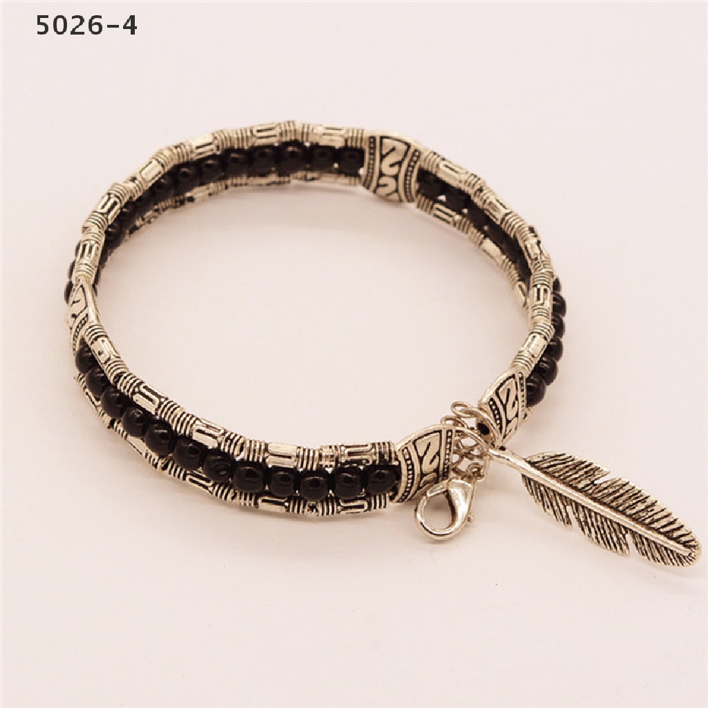 5026-4 Fashion Tibetan Silver Feather Bangle Women Gypsy Turquoise Vintage Bohemian Bracelet 5026-4