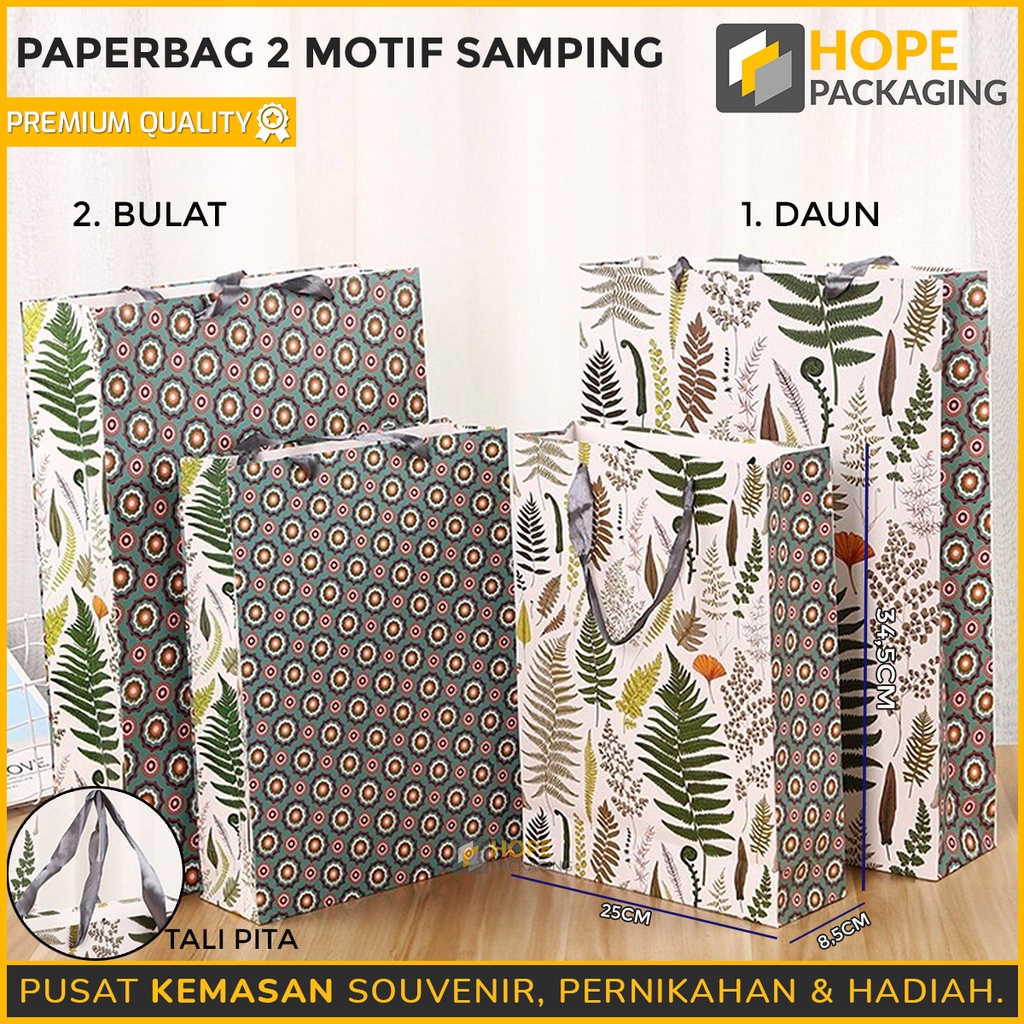 Paperbag 2 motif samping Ukuran 34.5x25x8.5cm paperbag daun dan flaminggo