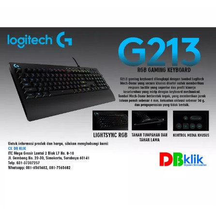 Logitech G213 Prodigy RGB Gaming Keyboard - Hitam