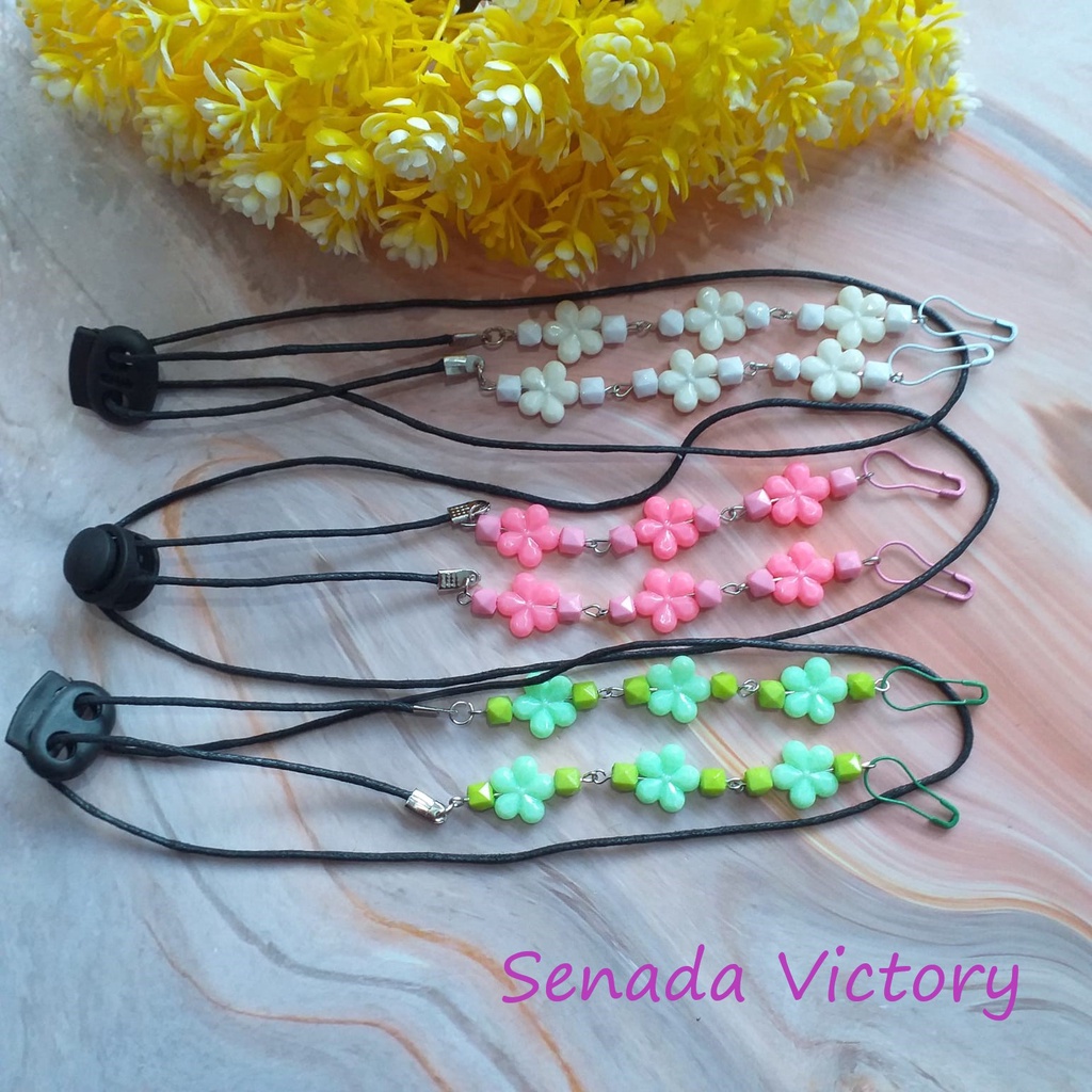 Senada Victory Kalung Masker Mutiara Bunga Warna 2 IN 1 Konektor Adjustable SVTK002