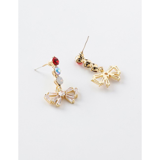 LRC Anting Tusuk Fashion 925 Silver Needle Three Small Round Crystal Tandem Rhinestone Bow Earring D