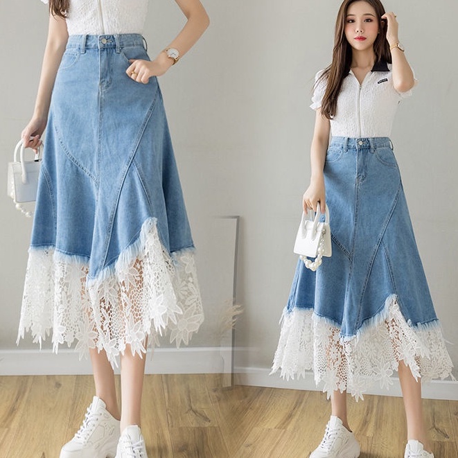 Mb Rok panjang wanita Denim /Rok Jeans cewek Fashion2025 Rok kekinian ok jeans panjang import/Rok