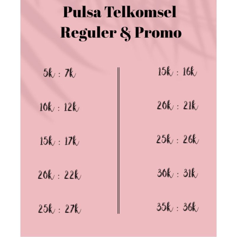 Pulsa Telkomsel Promo & Reguler, buka mulai jam 06.00-21.00 (diluar jam tersebut slow respon)