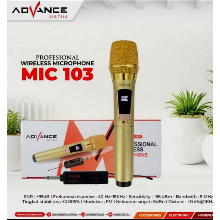 mic wireless advance 103 warna emas baterai cas