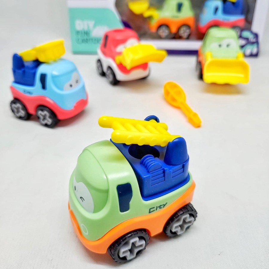 MAINAN DIY TRUCK ASSEMBLE FUN CARTOON CAR / MOBIL TRUK KONSTRUKSI RAKIT 4 PCS