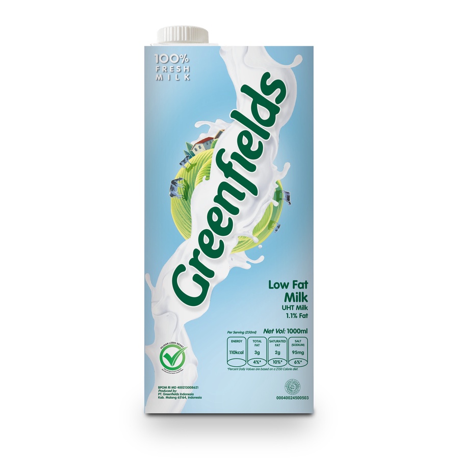 SUSU UHT LOW FAT GREENFIELDS MILK 1L