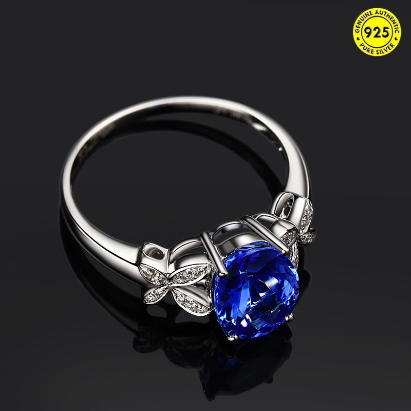 Full Diamond Bow Blue Crystal Diamond Ring