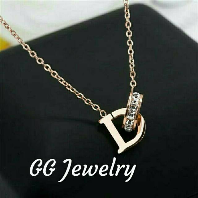 GG kalung Aksen D'Ring Titanium Lapis Emas 18k#KL