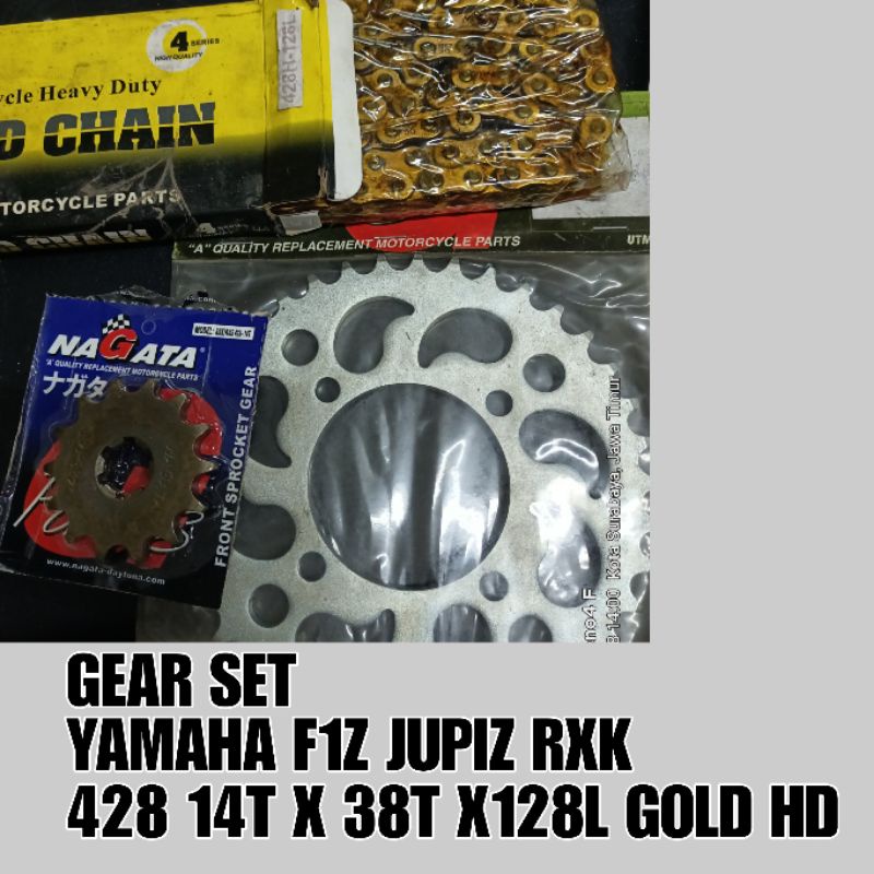GEAR SET JUPZ F1ZR RXKING 428 14T NAGATA 38T NAGATA RANTE DG GOLD HEAVY DUTY 428 128L