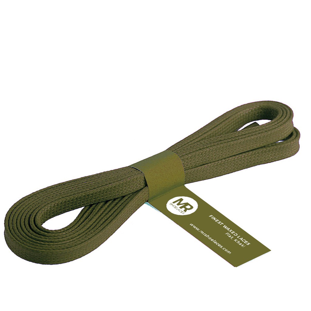 MR Shoelaces FT24 Khaki - Tali Sepatu Lilin 6-7mm Gepeng Flat Pipih (Waxed Laces) 90cm 100cm 120cm 150cm 200cm - untuk Sneakers - Premium Shoelace