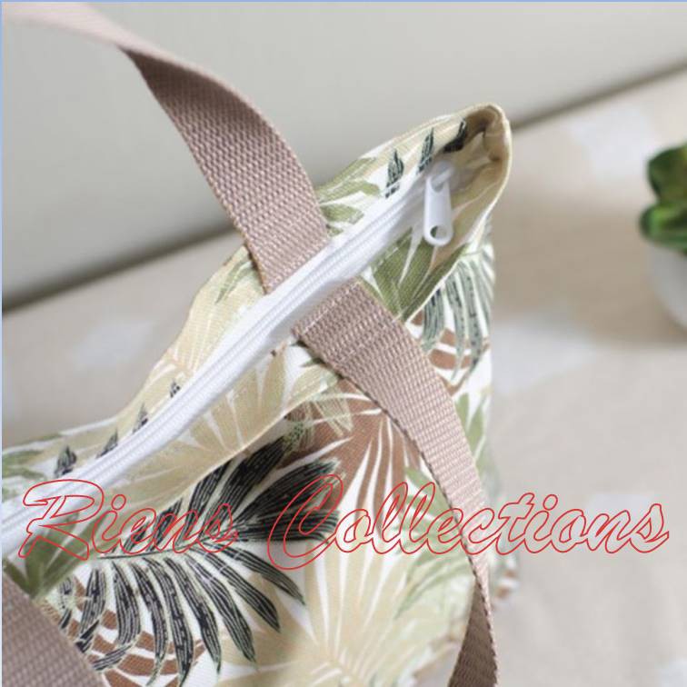 HANDBAG BESAR KANVAS MOTIF FLORAL PALM COKLAT. RIENS COLLECTIONS