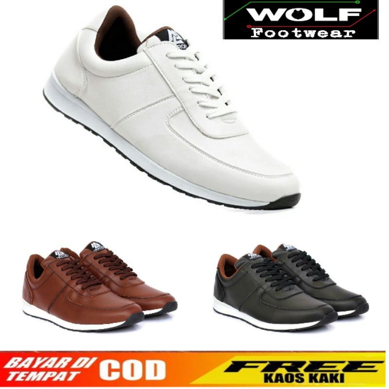 FREY | WOLF x HEROES| Sepatu Olahraga Pria Polos Kasual Ringan Sporty Nyaman Putih Coklat Hitam