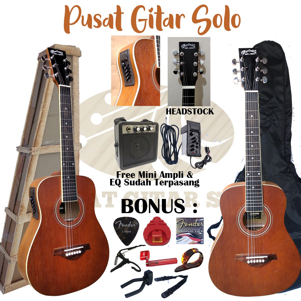 Gitar Akustik Elektrik Martin&amp;Co Ukuran 3/4 Packing Kayu Bergaransi