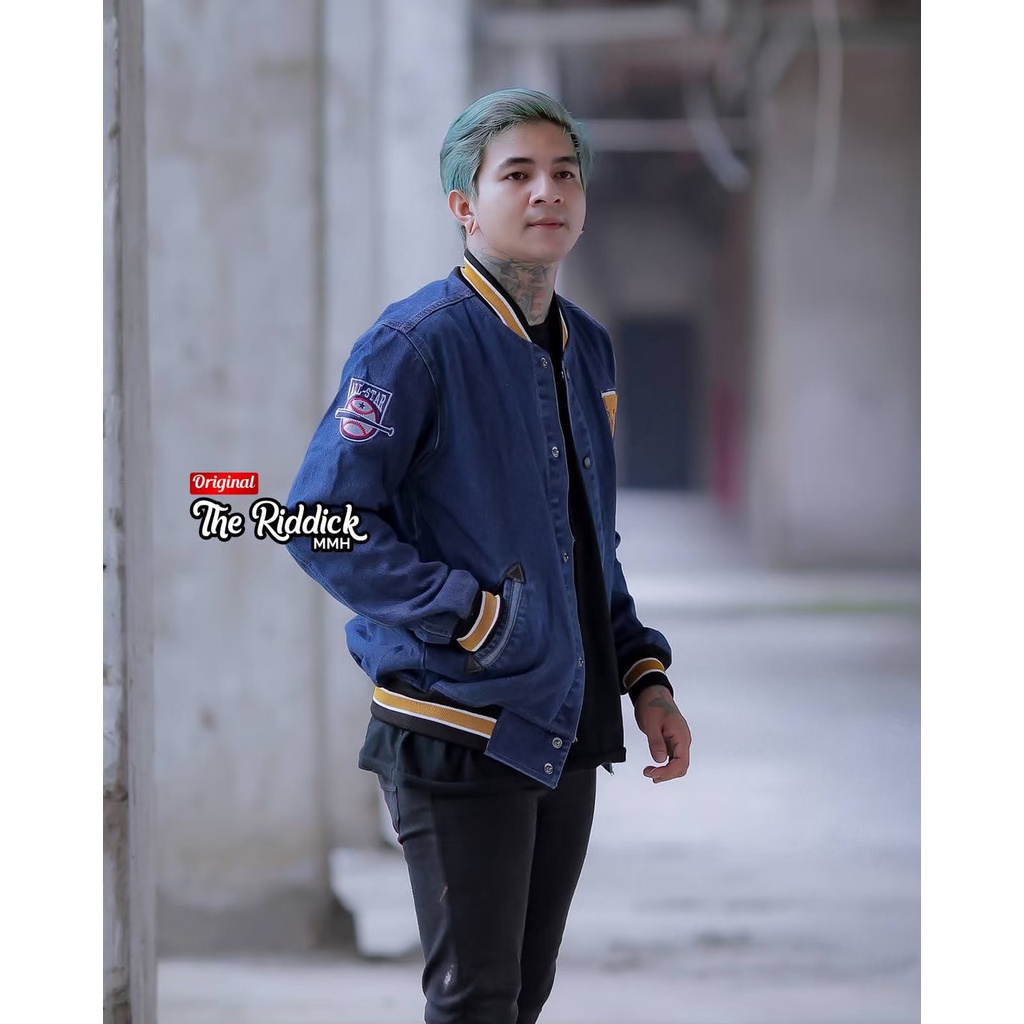 RECOFELA Jaket Bomber Denim Pria Full Bordir