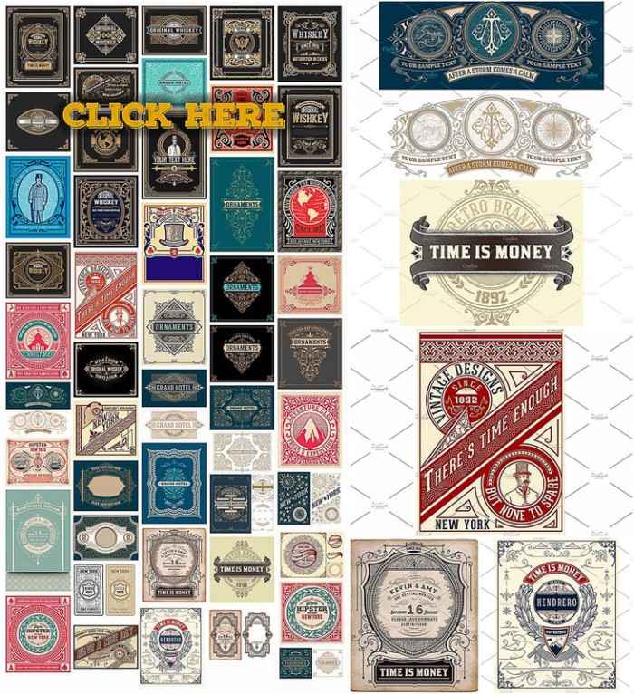 Vintage Hipster Vector Cards Set - Photoshop &amp; Illustrator