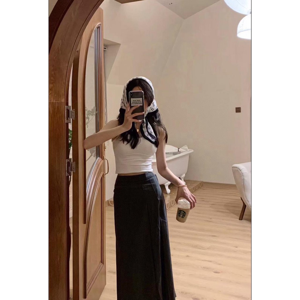 Tanktop 09 korea tank top spaghetti sport bra cup pakaian dalam wanita atasan wanita rib knit rajut-Putih