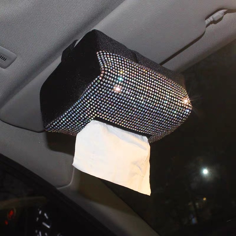 tempat tissue blink kotak tissue mobil sunvisor tempat tissue mobil swan mahkota blink Tempat/Cover Tissue Tisu Bahan Kulit DAD Full Diamond Blink-Blink Kualitas Premium