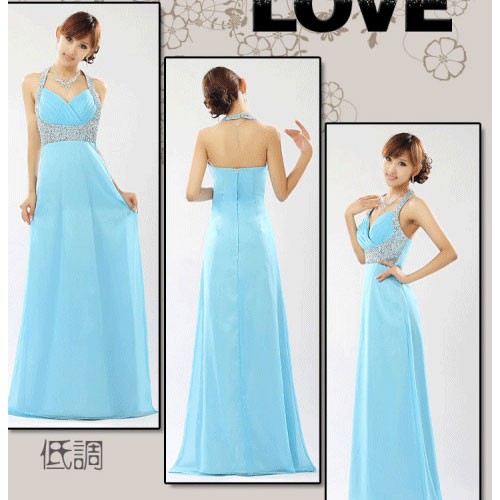 LD gaun pesta wanita panjang model elegant biru muda