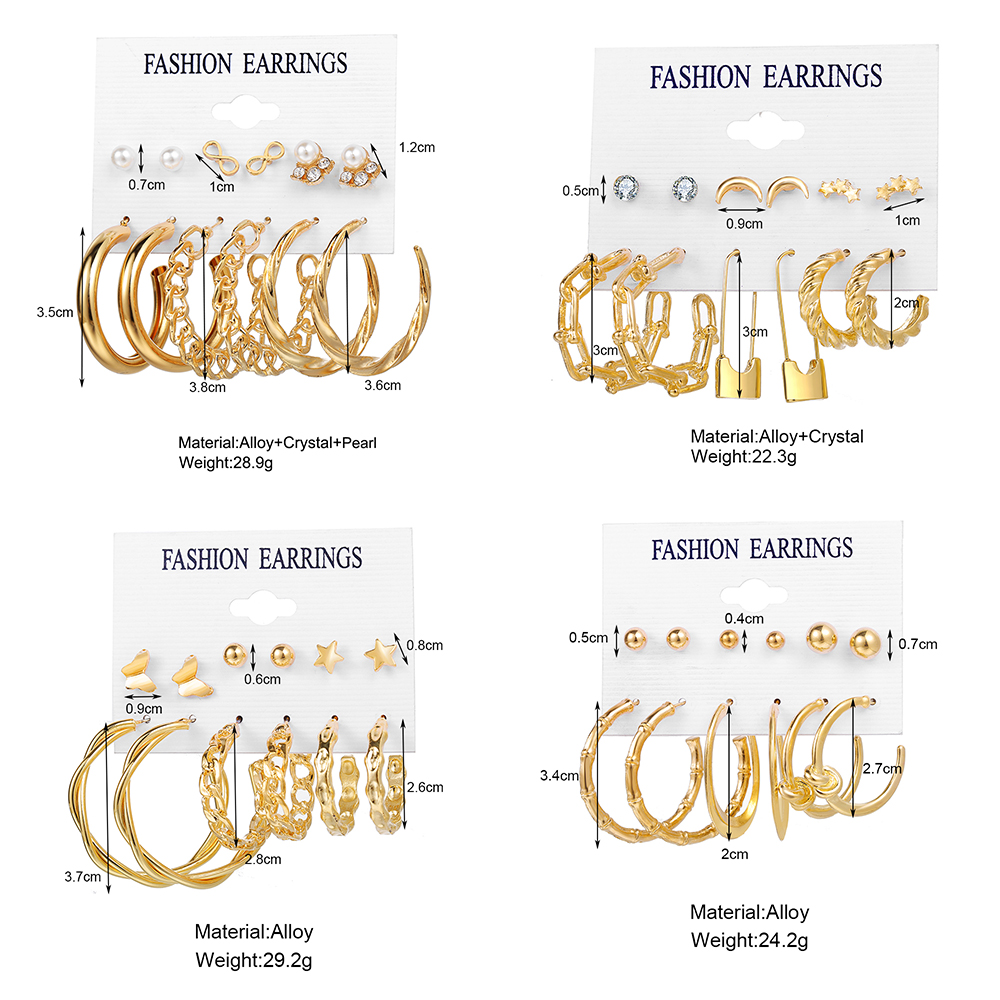 6 Pasang / Set Anting Tusuk Desain Kupu-Kupu / Bintang / Bulan / Geometri Hias Mutiara / Berlian Gaya Korea