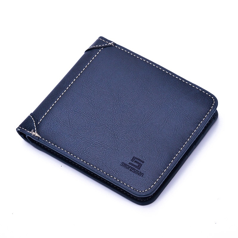 DOMPET PRIA LIPAT KULIT KEREN KUALITAS PREMIUM DEABOLAR 915 - COD / BISA BAYAR DI TEMPAT-BIRU DATAR