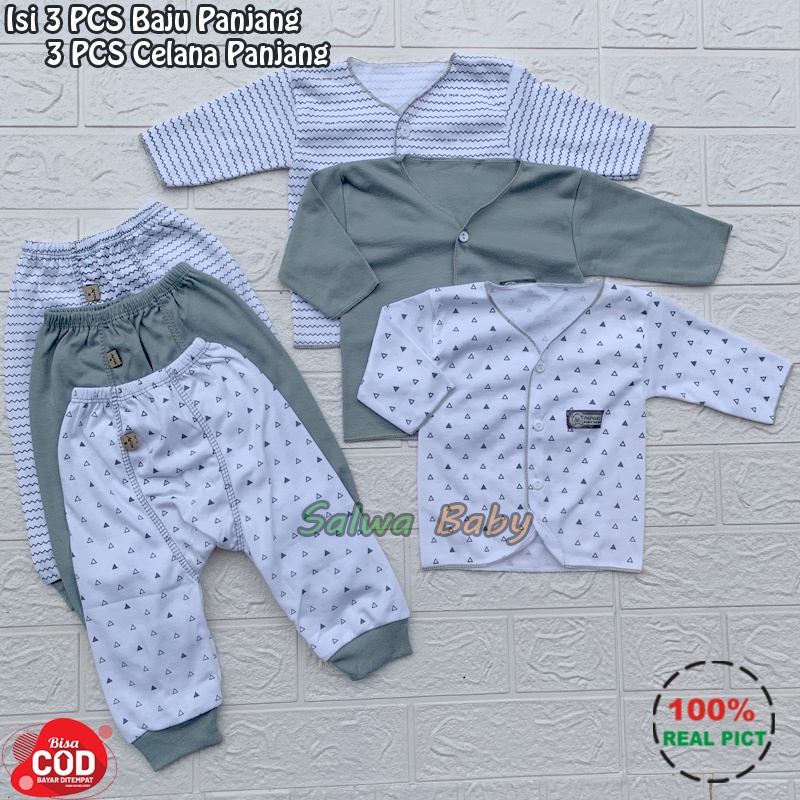 Bahan Katun TC - 6 PCS Baju Bayi Lengan Panjang Celana Panjang Bayi Baru Lahir Setela Baju Bayi Serian Abu Kualitas Premium