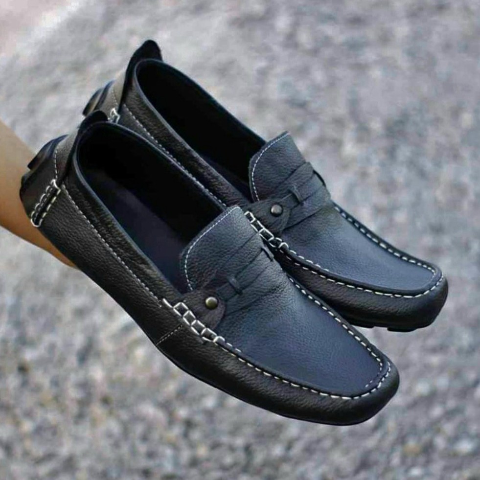 ENOZ X CORREA - Sepatu Slop Loafers Casual Kasual Pria Slip on Selop Formal Kerja Kulit Asli Murah Street Walk Solop Moccasin Gaya Sepatu Casual Pansus Cowo Keren Trendy Pesta Kekinian