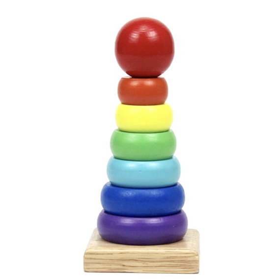 Mainan Susun Tingkat DONAT BOLA KAYU - Rainbow Tower Wooden Toy Mainan Edukasi Anak Pintar chn