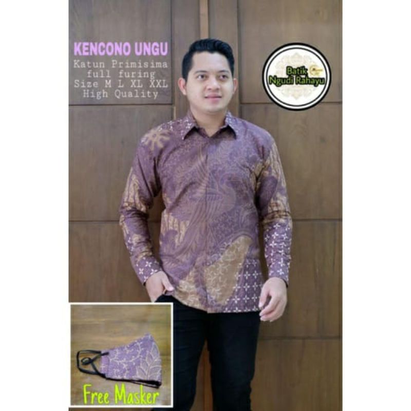 kencana ungu lilac kemeja batik pria lengan panjang full furing katun halus primisima-kemeja batik