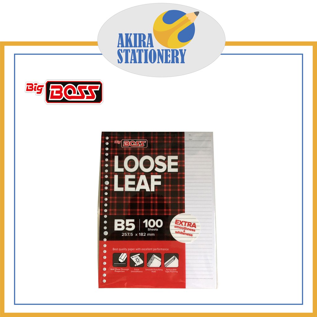 

Loose Leaf BIG BOSS B5 100 Ruled - 26 Holes / Kertas Binder File BIGBOSS Boxy Bergaris Isi 100 Lembar ( PAK )