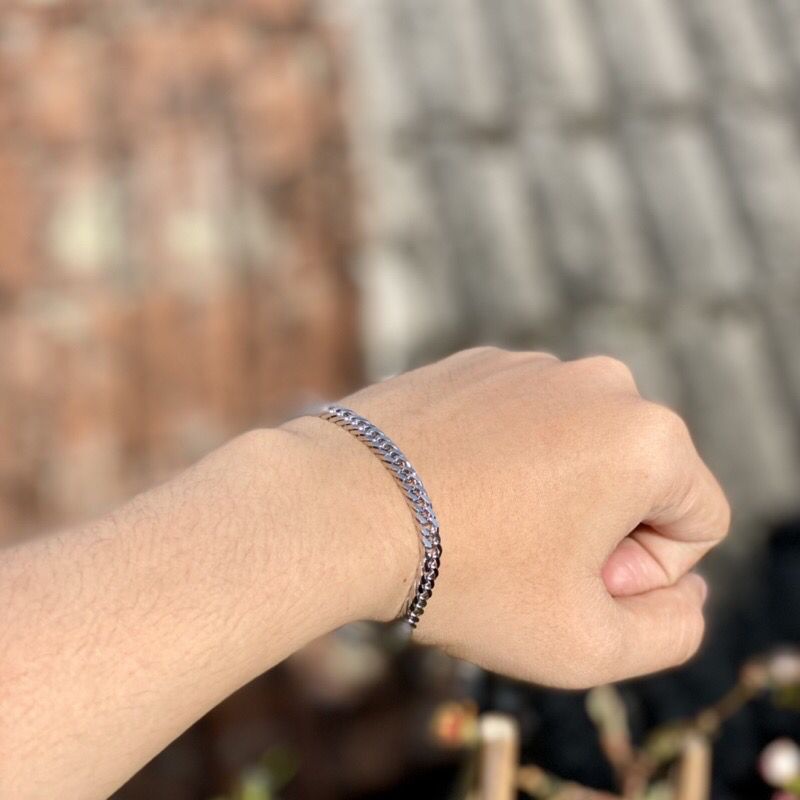 Gelang Rantai Lapis Titanium Model Rantai Padat 20CM (5mm) Anti Karat Fashion Pria/Wanita Gaya Punk