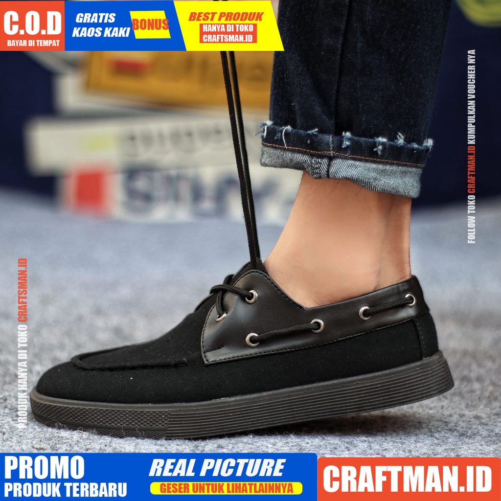 CRAFTS X ZAPATO Sepatu Kasual Pria Kantor Loafers Fashion Hitam Kanvas Sepatu Pria Casual Sepatu Kerja Kantor Semi Formal Kuliah Kondangan Gaya Santai Keren Kekinian Murah Terlaris