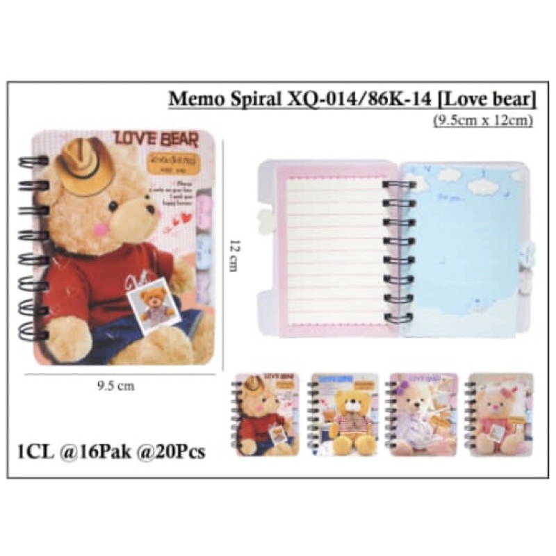 

memo spiral with index motif love bear Satuan