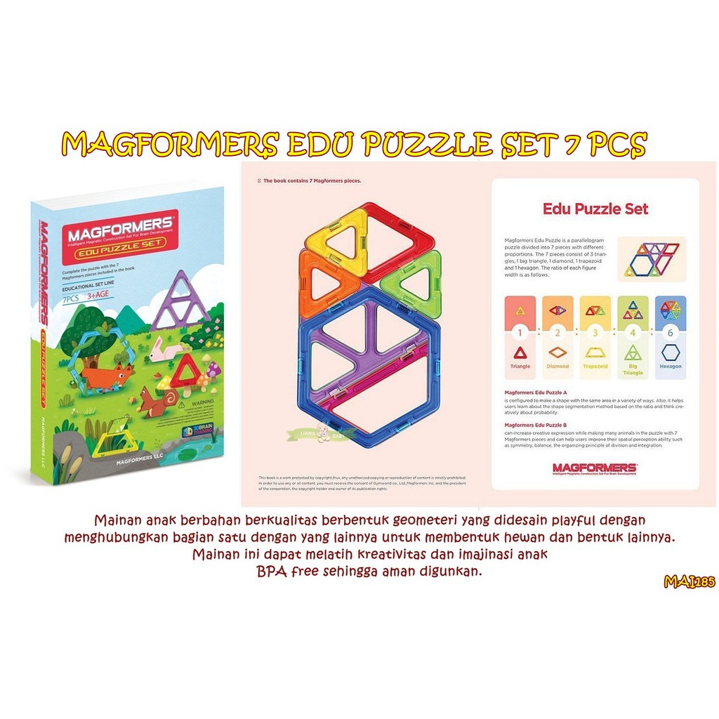 MAI185 MAINAN MAGFORMERS EDU PUZZLE SET 7 PCS