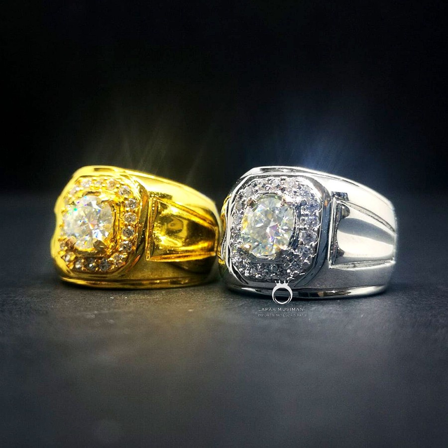 [Bayar Di Tempat] Cincin Pria Batu Berlian Moissanite Silver Gold Asli Mewah Original