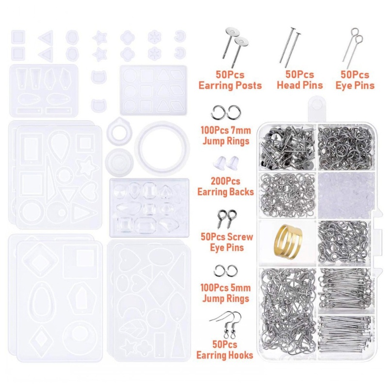 SIY  1 Set Crystal Epoxy Resin Mold Kit Earring Pendants Silicone Mould with Earring Hooks Jump Rings DIY Crafts Jewelry Making Material